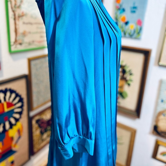 Kate Spade Dress Turquoise Blue Silk Pleats Shift Mini Party Office Work Dress - Picture 7 of 9